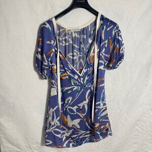 SHAN Women's Blue and Orange Patterned beach coverup 100% silk